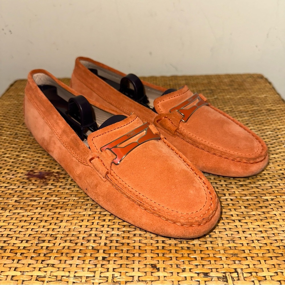 Tod's Orange Suede Loafers